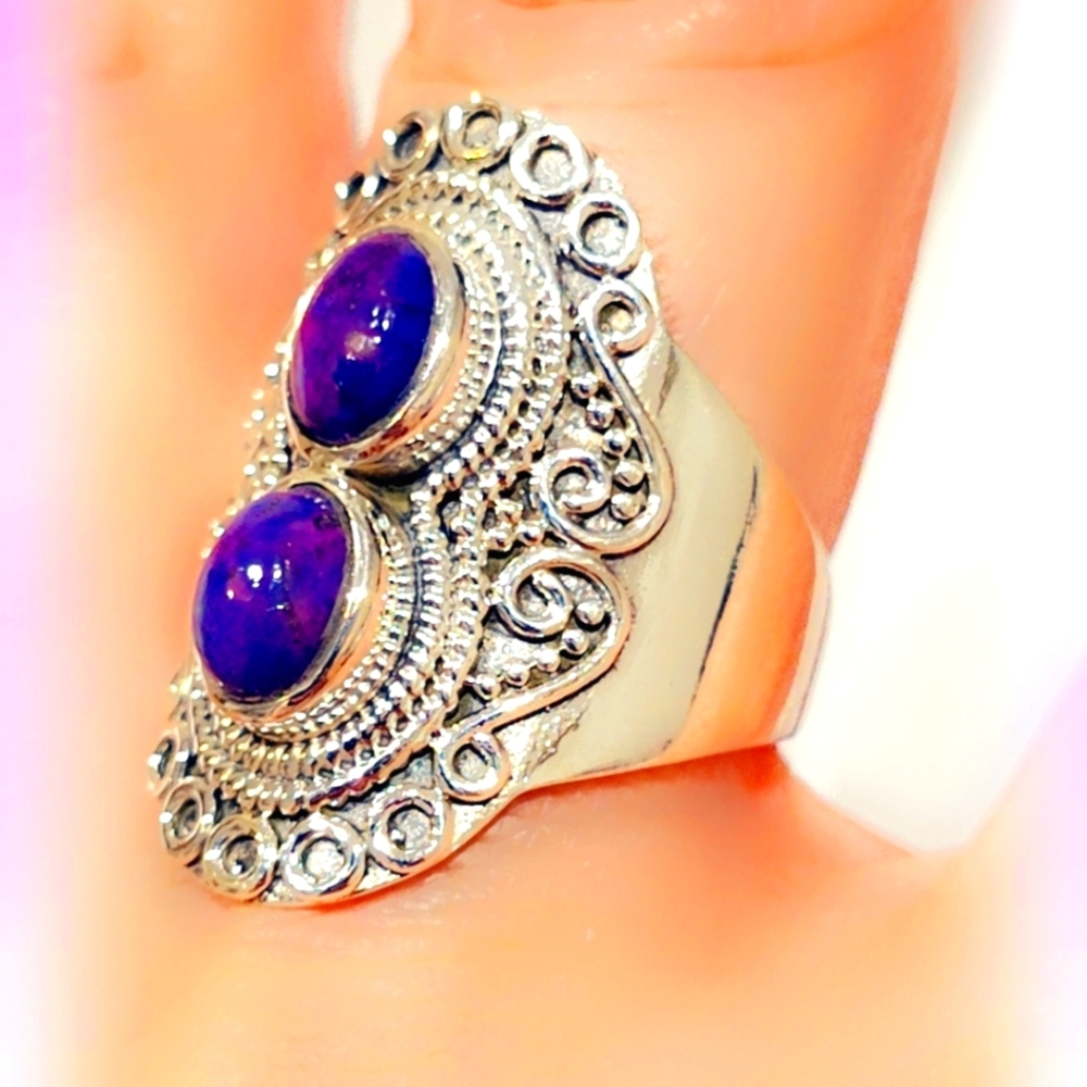 Purple Spiny Turquoise Sterling Silver Gemstone Ring
